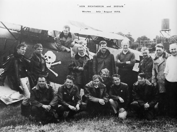 Irish Air Corps pilots filming Roger Corman's Richthofen & Brown, 1970. Lynn Garrison second from right, front row