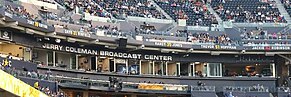 Numbers retired by the Padres displayed in Ring of Honor above the press box at Petco Park during the 2016 season Padres Ring of Honor.jpg