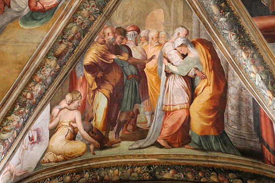 De heliga Annas och Joakims möte vid den gyllene porten, fresk av Perin del Vaga.