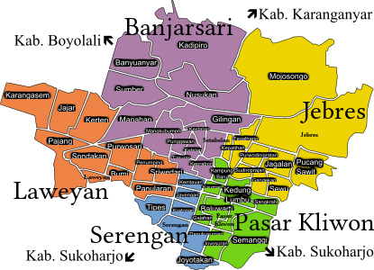 Peta Kota Surakarta ring Jawa Tengah