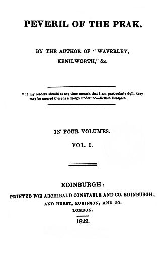 <i>Peveril of the Peak</i> 1823 novel by Walter Scott