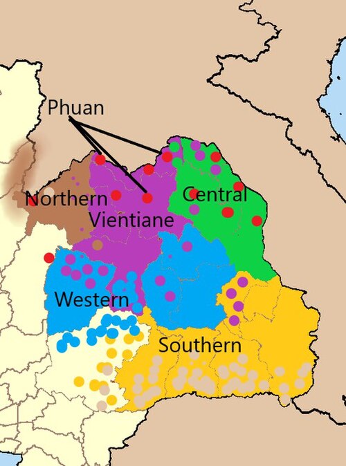 Geographic distribution of Lao dialects within Northeastern Thailand.