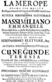 English: Pietro Torri - Merope - title page of the libretto, Munich 1719