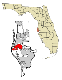 Pinellas County Florida Obszary zarejestrowane i nieposiadające osobowości prawnej Largo Highlighted.svg