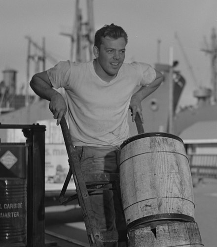 Stephens working in a shipyard during World War 2.
