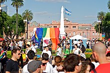 Plaza de Mayo during Buenos Aires' pride parade in 2010 Plaza de Mayo LGBT.jpg