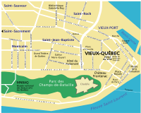 Plan actuel de Québec avec localisation de la Place Royale.