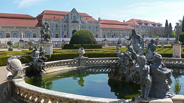 The gardens at the Palace of Queluz are littered with fountains, statues, and sculptures.