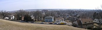 View from Riverview Terrace Park overlooking Davenport. Rock Island, Illinois can be seen at the top of the picture across the Mississippi River. Riverview Terrace.jpg