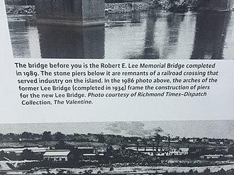 Historical Marker located on the entrance of the bridge Robert E Lee Memorial Bridge Richmond VA USA sign photo taken of historical marker near footbridge Rt 60.jpg