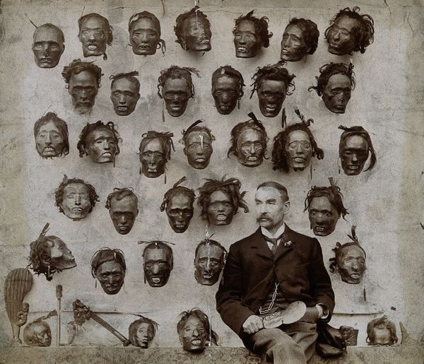 Horatio Gordon Robley with his mokomokai collection.