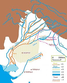 Mapa prehistorické řeky s překrytými moderními řekami