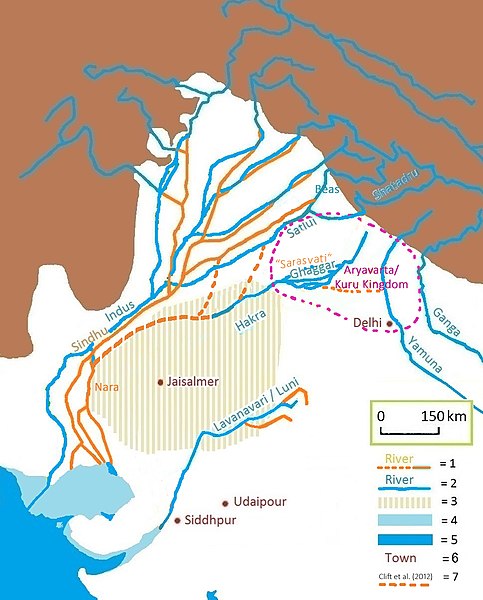 Course of River Luni or Lavanaravi river, south of the estimated route of the ancient Sarasvati river