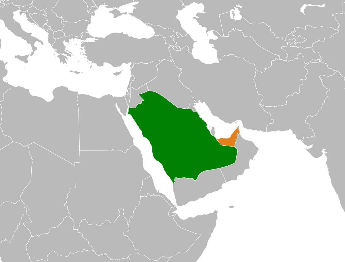 uae and saudi arabia on world map Saudi Arabia United Arab Emirates Relations Wikipedia uae and saudi arabia on world map