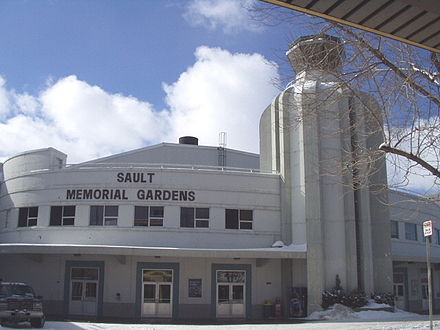 Former Sault Memorial Gardens; the memorial tower now forms part of the new GFL Memorial Gardens.