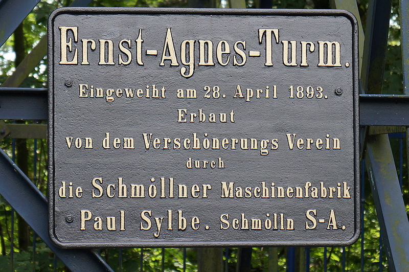 Datei:Schmölln Ernst-Agnes-Turm Tafel.JPG