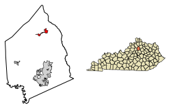 Ubicación de Sadieville en el condado de Scott, Kentucky.