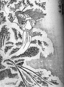 Toriyama Sekienin Yuki-onna-aiheinen piirros 1700-luvulta.