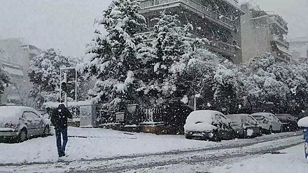 Snowfall in Athens on 16 February 2021