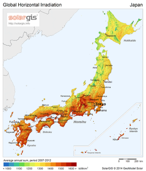 Japan's solar potential SolarGIS-Solar-map-Japan-en.png