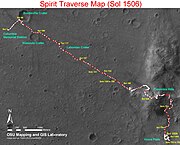 Peta pergerakan perayau Spirit setakat 2008.