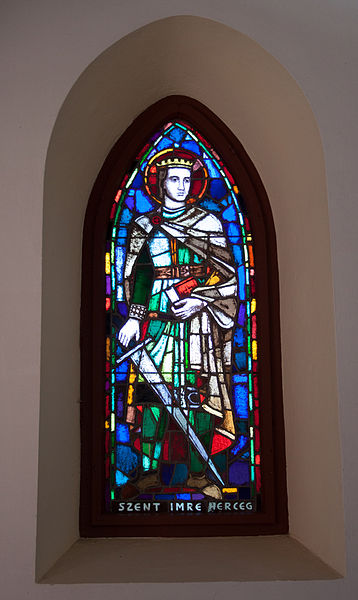 File:Stained glass window in the Galyatető Roman Catholic church with Saint Emeric.jpg