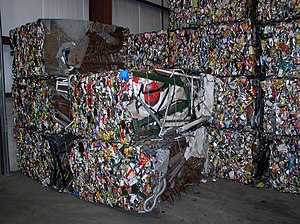 Steel crushed and baled for recycling