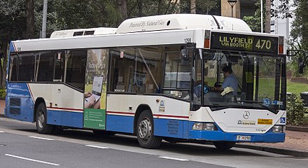 A Custom Coaches bodied Mercedes-Benz O405NH running on CNG, operated by Sydney Buses in Australia