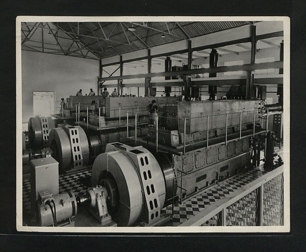 Three English Electric 7SRL Diesel alternator sets being installed the Saateni Power Station, Zanzibar 1955