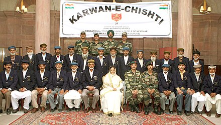 The 12th President of India, Pratibha Devisingh Patil with the members of the National Integration Tour for senior citizens of Operation Sadbhavana from Mendhar Tehsil, Jammu and Kashmir, in New Delhi on 9 March 2009