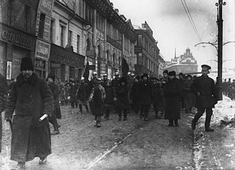 Demonstratie van de eerste revolutionaire brandweerlieden.  Moskou.  14 maart 1917