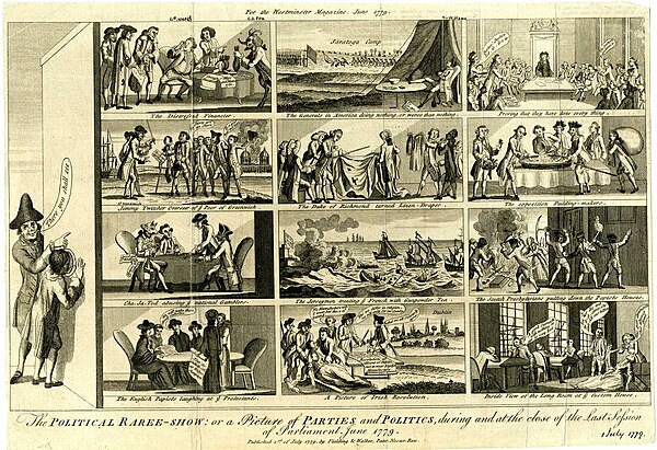 The political raree-show: or a picture of parties and politics, during and at the close of the last session of Parliament, June 1779 (1779 etching)