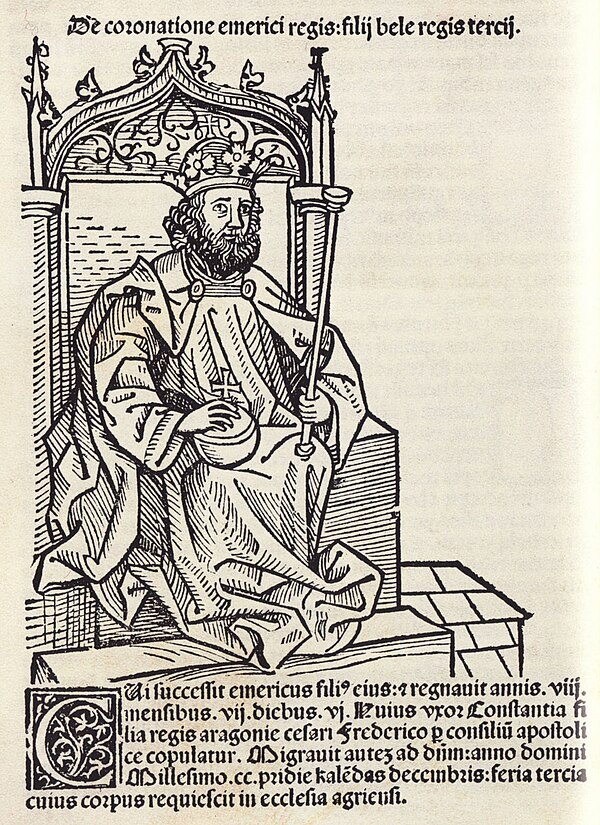 King Emeric as depicted in the Chronica Hungarorum
