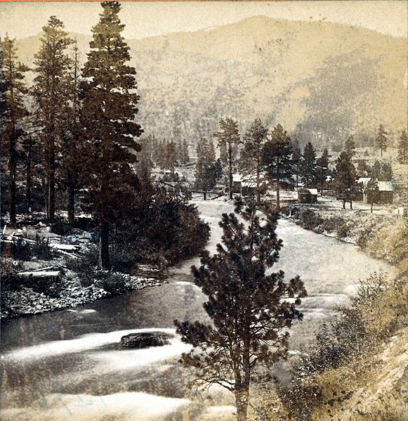 The Truckee River at Verdi, Nevada, c. 1868–75. When the Central Pacific Railroad reached its site in 1868, Charles Crocker pulled a slip of paper fro