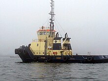 Point Chebucto at work in Halifax Harbour, 2009 Tug boat in Halifax Harbour on a foggy day.jpg