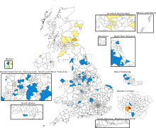 Constituencies gained in the 2019 general election (animated version) UK Election 2019 constituency gains (v2).svg