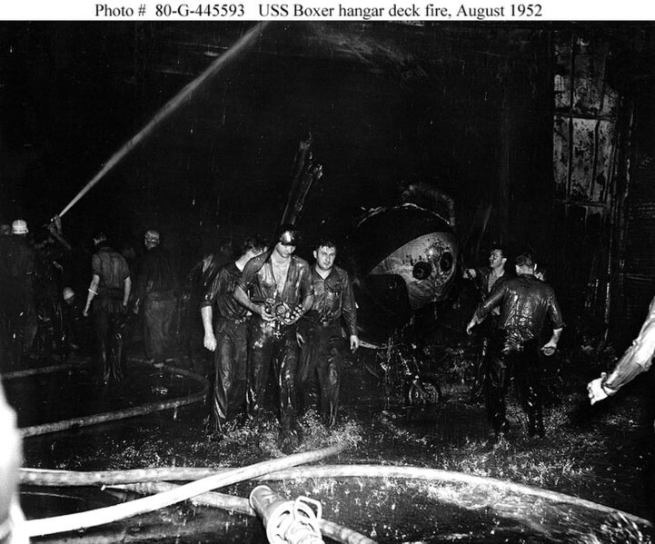 File:USS Boxer fire 1952.jpg