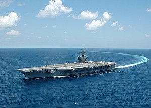 US Navy 060617-N-0490C-010 The Nimitz-class aircraft carrier USS Dwight D. Eisenhower (CVN 69) conducts a turn in the Atlantic Ocean. Eisenhower is underway conducting routine carrier operations.jpg