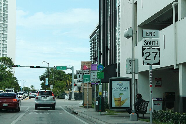 Southern terminus of US 27 at US 1 in Miami, Florida