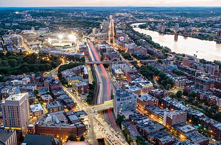 The often-crowded Pike slices through Boston