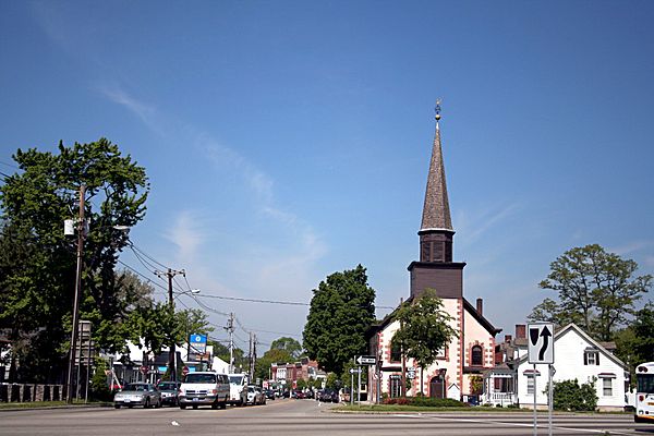 Village entrance on Main Street with the First Reformed Church to the right