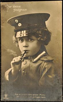 A German postcard from the First World War claims that "He is verily not a brave man, if he cannot stand tobacco." WWI postcard brave child.JPG