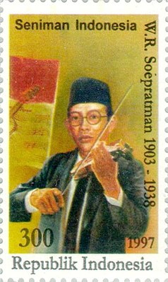 Wahe Rudolph Supratman en un sello postal de Indonesia.  1997