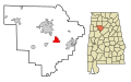 This map shows the incorporated and unincorporated areas in Walker County, Alabama, highlighting Cordova in red. It was created with a custom script with US Census Bureau data and modified with Inkscape.