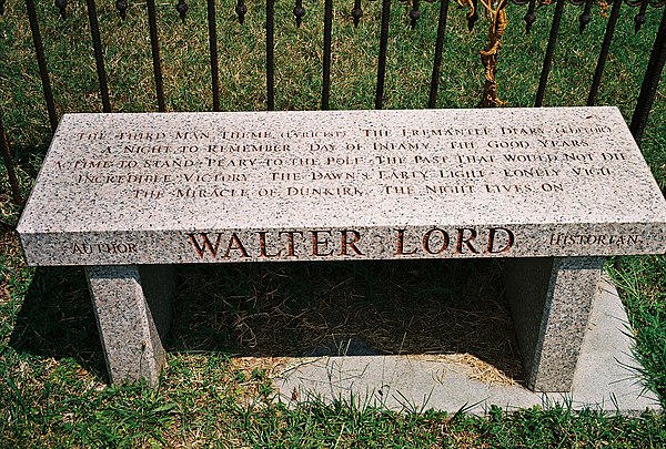 Memorial bench engraved with Lord's book titles