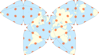 The Waterman projection with Tissot's indicatrix of deformation Waterman Butterfly with Tissot's Indicatrices of Distortion.svg