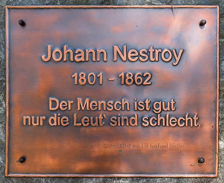 File:Weitensfeld Zammelsberg Dichtersteinhain Gedenktafel fuer Johann Nestroy 11042016 1363.jpg