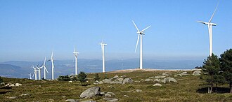 A wind farm in a mountainous area in Galicia, Spain Windpark Galicia.jpg