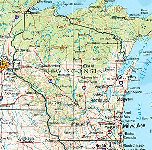 Map of the state of Wisconsin