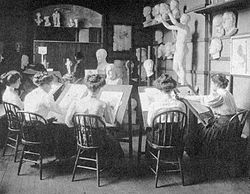 Students taking a drawing course in Street Hall circa 1905 Yale School of Fine Arts women students.jpg